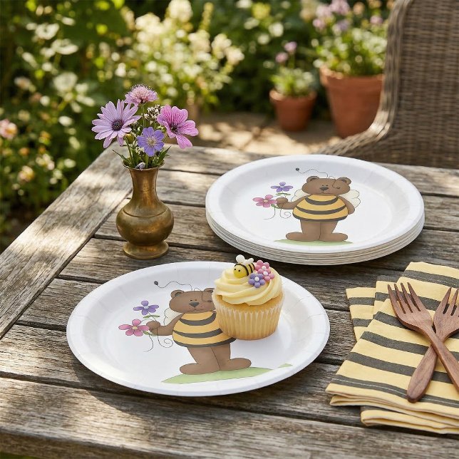 Bear Dressed as Bumblebee with Flowers Paper Plate (Creator Uploaded)