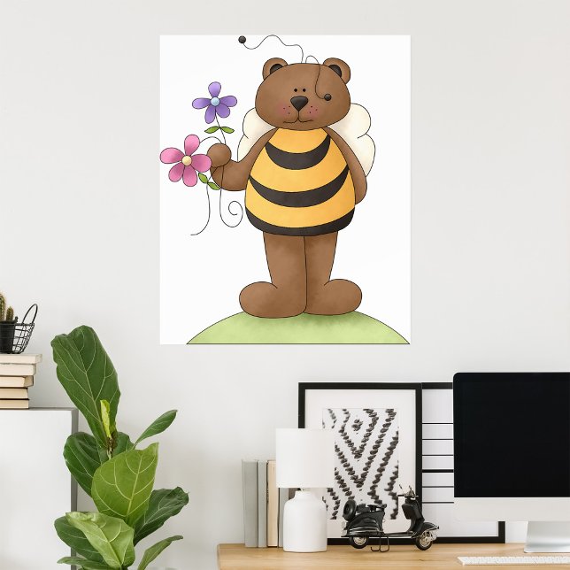 Bear Dressed as Bumblebee with Flowers Poster (Creator Uploaded)