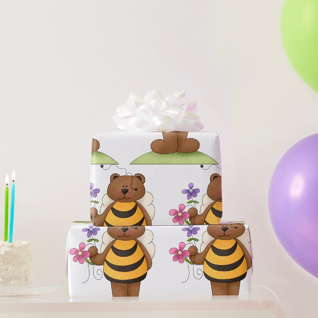 Bear Dressed as Bumblebee with Flowers Wrapping Paper (Creator Uploaded)