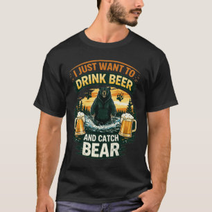 Bear Drinking Beer Funny Outdoor Adventure Fishing T-Shirt