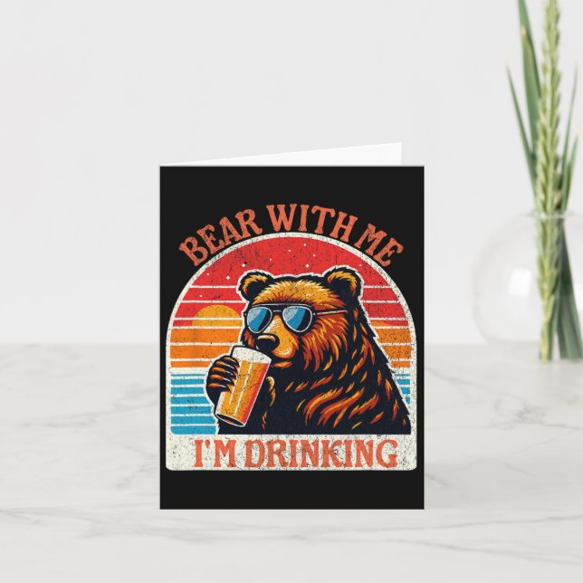 Bear Drinking Beer Outdoor Funny Grizzly Hiking  Card (Front)