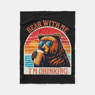 Bear Drinking Beer Outdoor Funny Grizzly Hiking Fleece Blanket