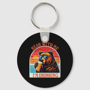 Bear Drinking Beer Outdoor Funny Grizzly Hiking  Key Ring