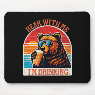 Bear Drinking Beer Outdoor Funny Grizzly Hiking Mouse Pad