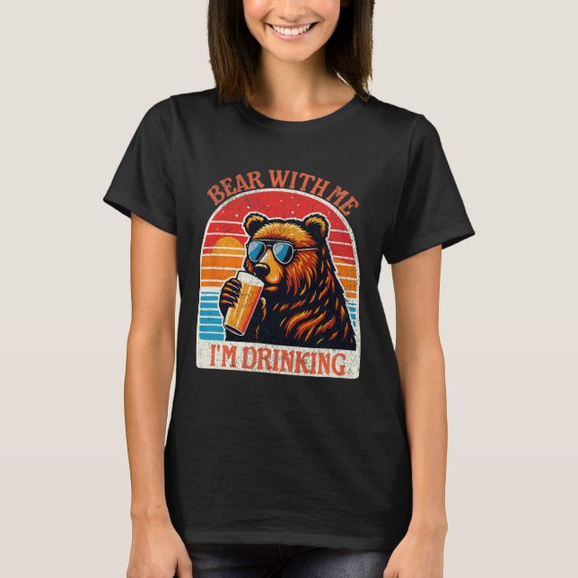 Bear Drinking Beer Outdoor Funny Grizzly Hiking  T-Shirt (Front)