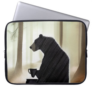 Bear Drinking Coffee in the Woods Laptop Sleeve