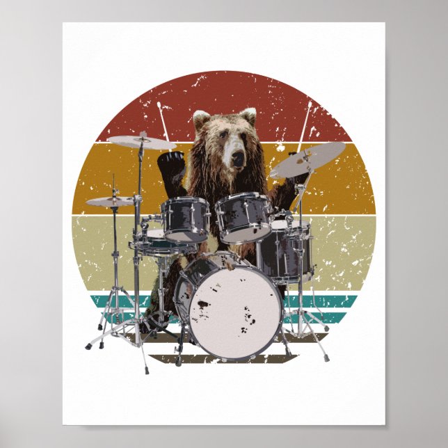 Bear Drummer Playing Drums Poster (Front)