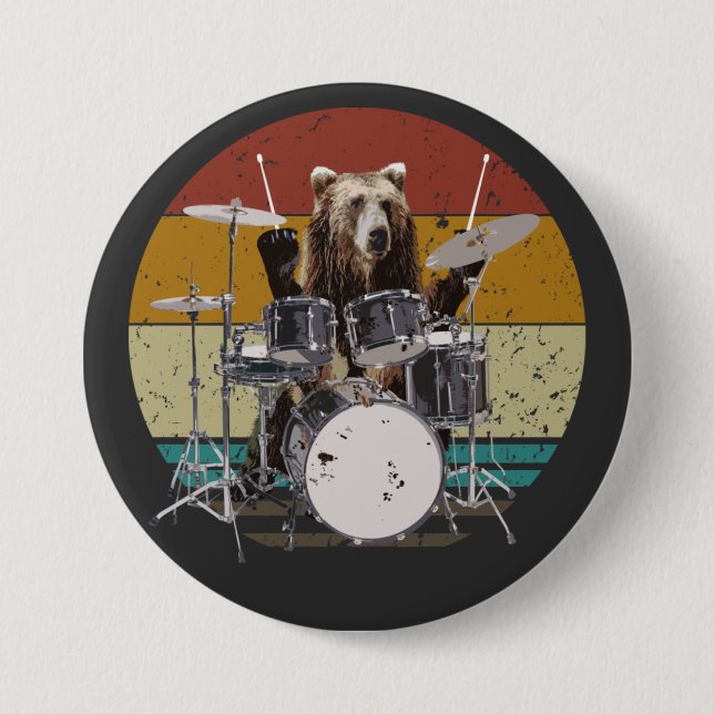Bear Drummer Playing Drums Round 7.5 Cm Round Badge (Front)