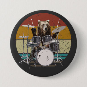 Bear Drummer Playing Drums Round 7.5 Cm Round Badge