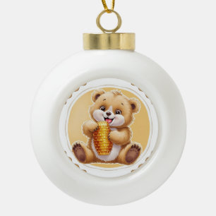 bear eating honey ceramic ball christmas ornament