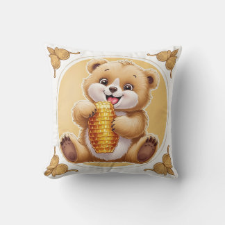 bear eating honey cushion