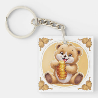 bear eating honey key ring