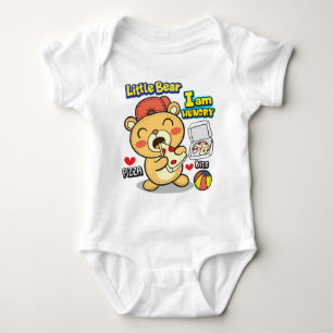 Bear eating pizza  baby bodysuit