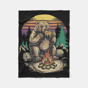 Bear Eating Pizza Hiking Mountains Adventure Men W Fleece Blanket