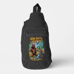 Bear Encounter in the Woods Funny Bear Hunting Sling Bag