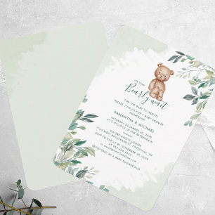 Bear Eucalyptus Foliage Couples Baby Shower Invitation