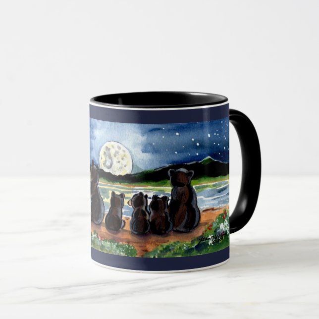 Bear Family and Moon Night Time Designer Blue Mug (Front Right)