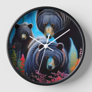 Bear family collage clock