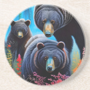 Bear family collage coaster