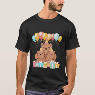 Bear Family Kids Birthday Party Cute Animal Brown T-Shirt