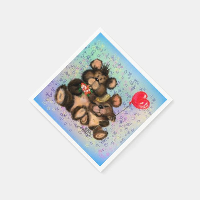 Bear Family with Heart Balloon Napkins - Hug (Corner)