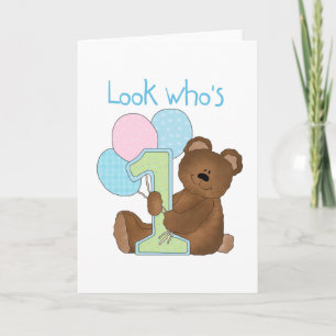 Bear First Birthday Blue Tshirts and Gifts Card