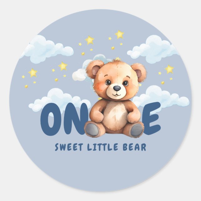 Bear First Birthday Round Sticker (Front)