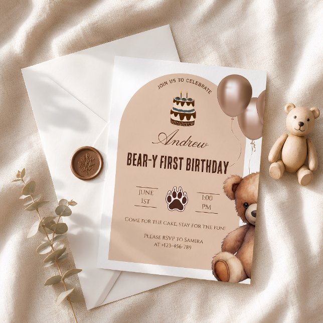 Bear First Birthday Teddy Bear Theme Boy Invitation (Creator Uploaded)