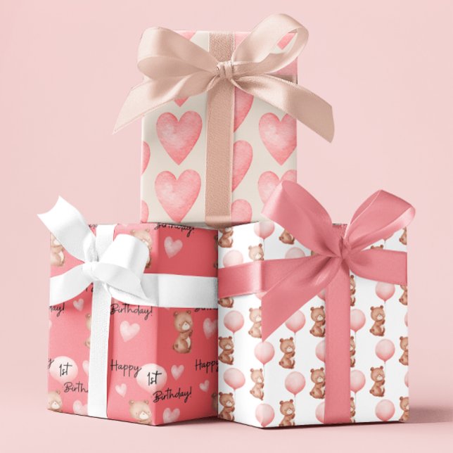 Bear First Birthday Wrapping Paper Sheets (Celebrate a special 1st birthday with these cute bear wrapping paper sheets! )