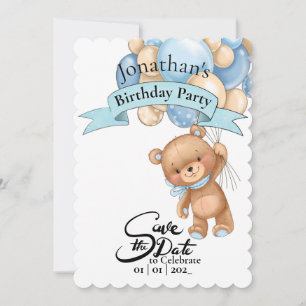 Bear first  Boy Birthday Invitation
