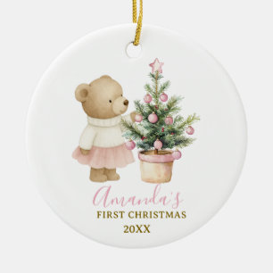 Bear First Christmas Keepsake for Baby Girl Ceramic Ornament