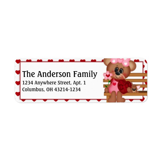 Bear First Valentine's Day Address Labels d5 (Front)