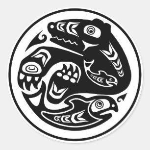 Bear & Fish Native American Design Classic Round Sticker