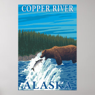 Bear Fishing in River - Copper River, Alaska Poster