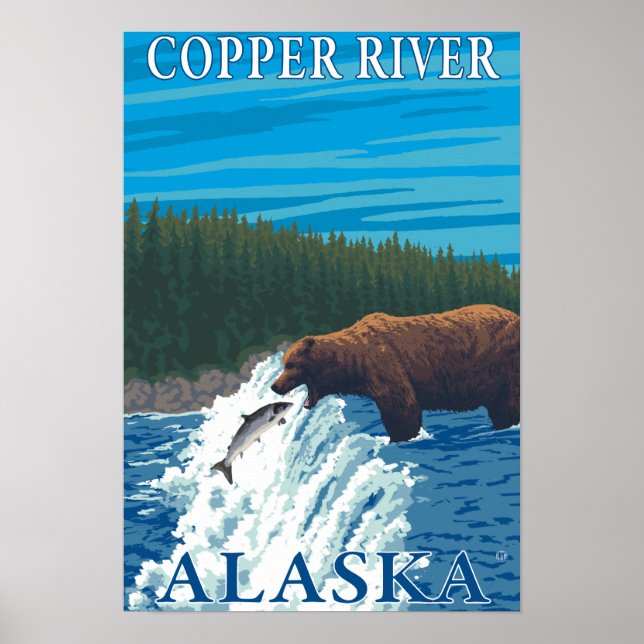 Bear Fishing in River - Copper River, Alaska Poster (Front)