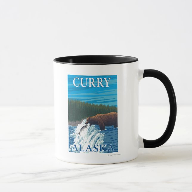 Bear Fishing in River - Curry, Alaska Mug (Right)