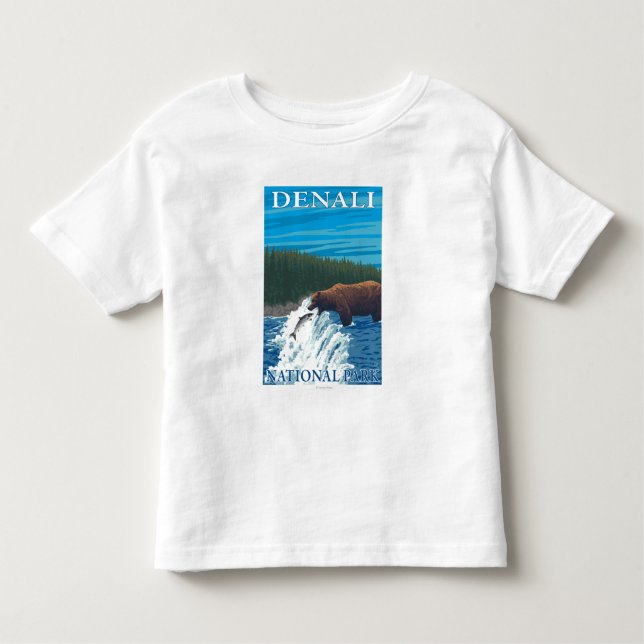 Bear Fishing in River - Denali National Park, Toddler T-Shirt (Front)