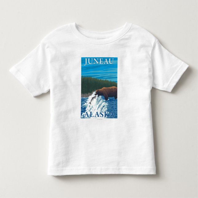 Bear Fishing in River - Juneau, Alaska Toddler T-Shirt (Front)