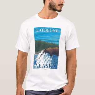 Bear Fishing in River - Latouche, Alaska T-Shirt