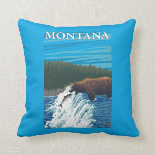 Bear Fishing in River - Montana Cushion