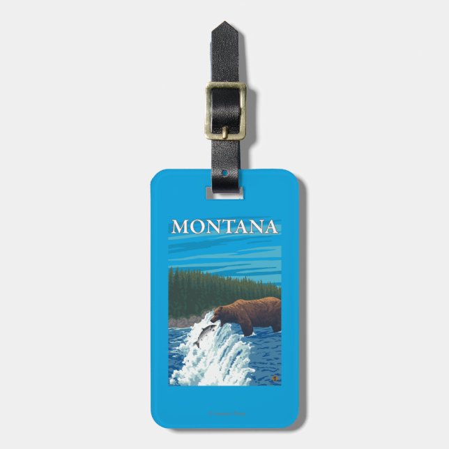 Bear Fishing in River - Montana Luggage Tag (Front Vertical)