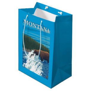Bear Fishing in River - Montana Medium Gift Bag