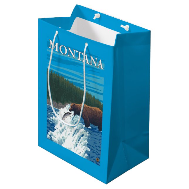 Bear Fishing in River - Montana Medium Gift Bag (Front Angled)
