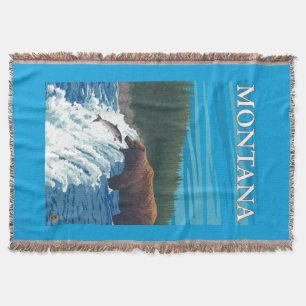 Bear Fishing in River - Montana Throw Blanket