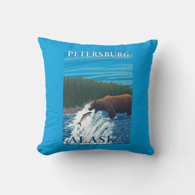 Bear Fishing in River - Petersburg, Alaska Cushion (Front)