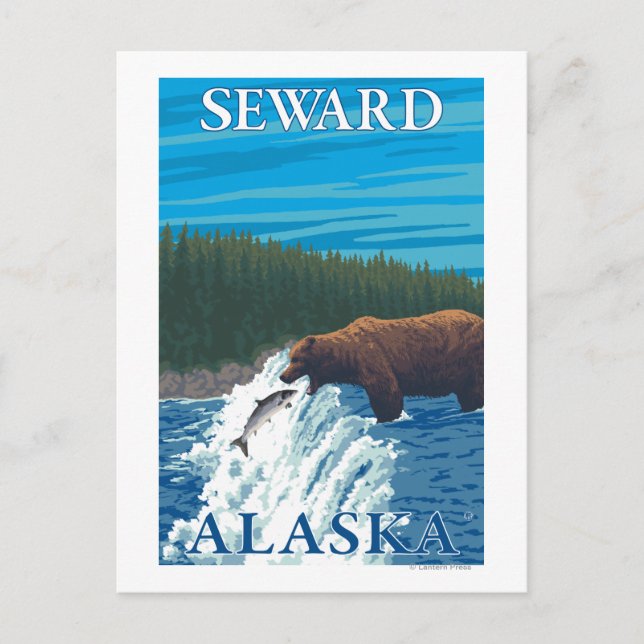 Bear Fishing in River - Seward, Alaska Postcard (Front)