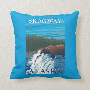 Bear Fishing in River - Skagway, Alaska Cushion