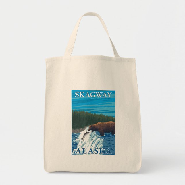 Bear Fishing in River - Skagway, Alaska Tote Bag (Front)