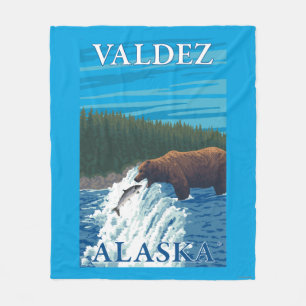 Bear Fishing in River - Valdez, Alaska Fleece Blanket