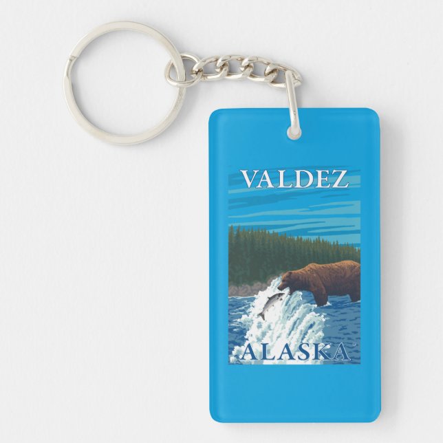 Bear Fishing in River - Valdez, Alaska Key Ring (Front)